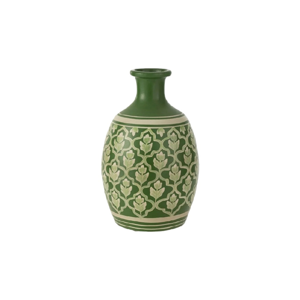 Eco-Friendly Green Floral Pattern Ceramic Vase