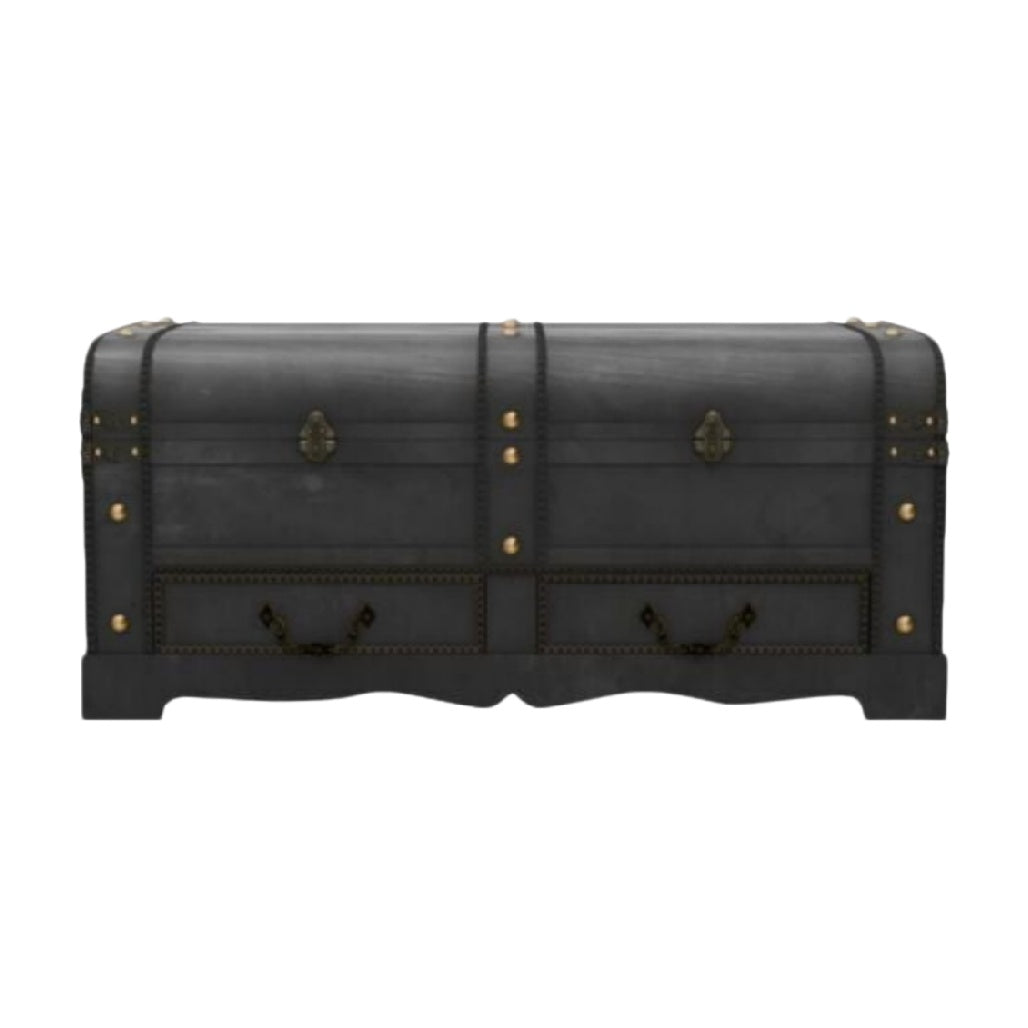 Vintage Black Chest with Drawers and Leather Straps