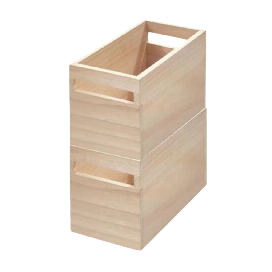Rustic Wooden Storage Bin - Stackable Organizer with Handle**